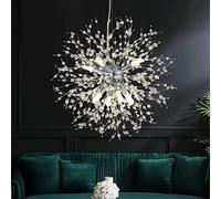 Cristal Plateado Dandelion 9 Firos Artificiales Ligeros Candelier para Sala de Estar Comedor G9 Bulbos incluidos