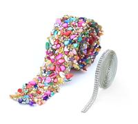 Cristal Rhinestone Trim Hotfix Cinta Colorida Artificial Piedras Preciosas Perlas Hierro En Apliques Cinta De Estrás Para Coser Para Bricolaje Boda Vestido De Novia Zapatos Decoración Teléfono 3.5cm
