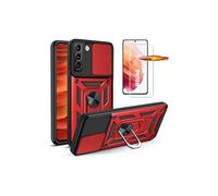 Cristal templado con marco - compatible con Samsung S22 - Rojo - Resistente a arañazos - Protección de bordes reforzada