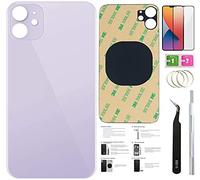 Cristal trasero de repuesto para iPhone 12 (6.1 pulgadas) con cinta preinstalada + instrucciones de instalación + herramientas de reparación + protector de pantalla (morado)