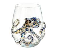 Cristalería artesanal 2D de pulpo con anillos azules, vaso de pulpo oceánico, taza de cóctel náutica hecha a mano, regalo de decoración oceánica inspirado en animales marinos, A