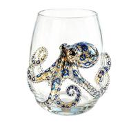 Cristalería artesanal 3D de pulpo con anillos azules, vaso para bar de pulpo oceánico, taza de cóctel náutica hecha a mano, regalo de decoración oceánica inspirado en animales marinos, A