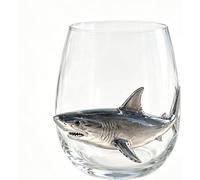 Cristalería artesanal de pulpo con anillos azules, copas de vino sin tallo 3D, vaso de 350 ml hecho a mano con animales marinos para decoración costera del hogar, amantes del océano (tiburón)