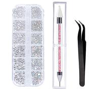 Cristales para Uñas en 6 Tamaños AB Diamantes De Imitación De Cristal Del Arte Del Clavo y Cristal Transparente Con Pinzas De Recogida, Pluma Punteadora De Diamantes De Imitación 1440 Piezas