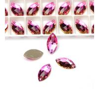 Cristales planos Hotfix Strass, Navette Rhinestone Flatback Costura 2 Agujeros Sin Hotfix Rosa 6x12-15x32mm 110pcs(9x18mm-24pcs)