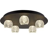 Cristalrecord Plafón 5 luces negro y tulipa cristal con relieve