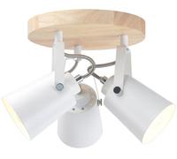 Cristalrecord Plafón techo nórdico de madera y 3 focos metálicos blancos orientables