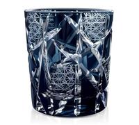 Cristalyn - Vaso de whisky (250 ml, estilo Edo Kiriko japonés, grabado geométrico azul, tumbler resistente para whisky, bourbon & cócteles) - 1 pieza