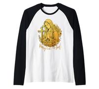 Cristiana Católica Mujeres Jesús Rezar como Una Niña Camiseta Manga Raglan