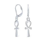 Cristiana Religiosa Símbolo De La Vida Egipcia Ankh Cruz Gota Colgante Palanca Hacia Atrás Pendientes Para Mujeres Adolescentes Pulido .925 Plata Esterlina