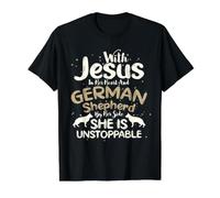 Cristianismo Jesús Corazón Pastor Alemán a Lado Cristiano Camiseta gráfica económica, Hombre, Negro, S