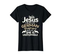 Cristianismo Jesús Corazón Pastor Alemán a Lado Cristiano Camiseta gráfica económica, Mujer, Negro, S
