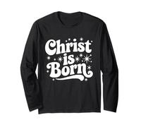 Cristo ha Nacido Navidad Retro Groovy Christian Holiday Manga Larga