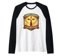 Cristo ha resucitado verdaderamente Él ha resucitado Cristiano Pascua Ortodoxo Camiseta Manga Raglan