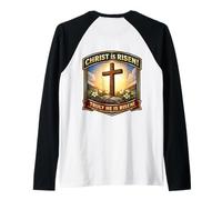 Cristo ha resucitado verdaderamente Él ha resucitado Cristiano Pascua Ortodoxo Camiseta Manga Raglan