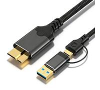 Critin Cable de disco duro externo de 3.3 pies, Super Speed Micro B 3.0 a cable USB C/A, compatible con Seagate WD Toshiba Westgate, MacBook Air M2 Pro, cámara, iPhone 15 Pro Max, etc