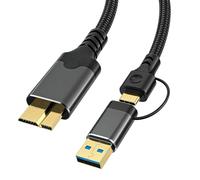 Critin Cable de disco duro externo de 6.6 pies, Super Speed Micro B 3.0 a cable USB C/A, compatible con Seagate WD Toshiba Westgate, MacBook Air M2 Pro, cámara, iPhone 15 Pro Max, etc