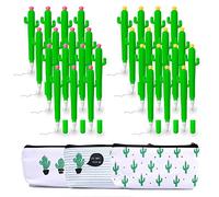 CRITIVE-SHOP Juego de 30 bolígrafos y 3 estuches, bolígrafos de alta calidad con forma de cactus, creativo, juego de papelería creativa, cactus Kulli divertidos bolígrafos con estuche para bolígrafos