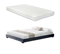 Cоrium cama doble solingen tapizado en piel sintética con colchón de 140 x 200 - gris oscuro