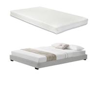 Cоrium cama doble solingen tapizado en piel sintética con colchón de espuma fría 180 x 200 - blanco
