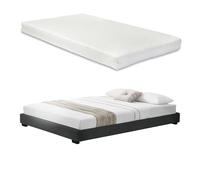 Cоrium cama doble solingen tapizado en piel sintética con colchón de espuma fría 180 x 200 - negro