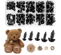 Criveple 100 Piezas Ojos de Seguridad con Arandelas, 6-12mm Ojos de Juguete de Plástico Negro para Fabricación de muñecas DIY Manualidades