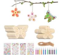 Criveple Juego de 40 piezas DIY para niños, mariposa y flores con bolígrafo de acuarela, madera, pegatinas y piedras preciosas