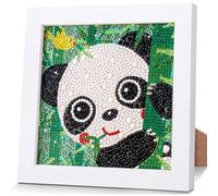 Criveple Kit de pintura de diamante con marco de madera para niños - Arte navideño con diamantes, accesorios de pintura y manualidades, regalo para niñas y niños de 6 a 12 años (Panda)