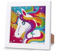 Criveple Kit de pintura de diamante con marco de madera para niños - Arte navideño con diamantes, suministros de pintura y manualidades, regalo para niñas y niños de 6 a 12 años (unicornio)