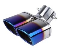 CRJIMX 63mm/2.48" General Auto Escape Cuadrado Doble Salida Tubo Silenciador Azul/Plata Acero Inox Tuning(Azul,Curvo)