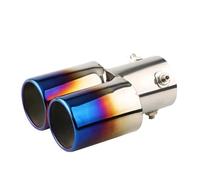CRJIMX 63MM 2.5" Entrada Toldo De Escape Automotriz Doble Tubo Acero Inoxidable Revestimiento Trasero Modificado Para La Mayoría De Autos(Azul,Derecho)