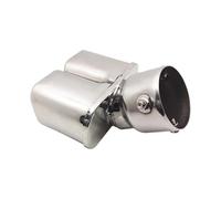 CRJIMX General Auto Punta De Silenciador Redonda Acero Inoxidable 1 A 2 Tubo Dual Modificado Revestimiento Trasero(Plata)