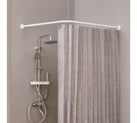 Crkmire Barra Cortina Ducha Esquina en Forma de L de [99-174 cm] X [140-214 cm], Acero Inoxidable sin Flacidez, Barra de Cortina Curvada Ajustable de 90 Grados Para Baño - Blanco