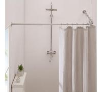 Crkmire Barra Cortina Ducha Esquina en Forma de L de [99-174 cm] X [140-214 cm], Acero Inoxidable sin Flacidez, Barra de Cortina Curvada Ajustable de 90 Grados Para Baño - Gris Plateado