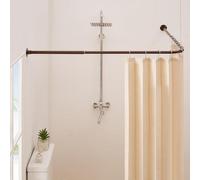 Crkmire Barra Cortina Ducha Esquinera en Forma de L de [61-94 cm] X [61-94 cm], Acero Inoxidable sin Flacidez, Barra de Cortina Curvada Ajustable de 90 Grados Para Baño - Color Café