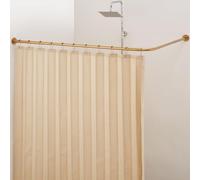 Crkmire Barra Cortina Ducha Esquinera en Forma de L de [61-94 cm] X [61-94 cm], Acero Inoxidable sin Flacidez, Barra de Cortina Curvada Ajustable de 90 Grados Para Baño - Oro