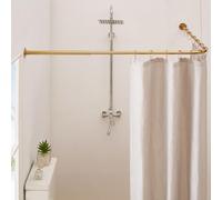 Crkmire Barra de cortina de ducha de esquina dorada, [24-37] x [24-37], barra de ducha ajustable en forma de L, no se hunde, barra de cortina curvada de 90 grados para baño, bañera con 12 ganchos