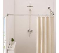 Crkmire Barra de cortina de ducha de esquina, níquel cepillado [24-37] x [24-37], barra de ducha ajustable en forma de L, no se hunde, barra de cortina curvada de 90 grados para baño, bañera con 12