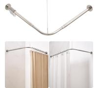 Crkmire Barra de Ducha en Forma de L Ajustable [62-121 cm] x [62-121 cm] para Esquina, con 12 Ganchos y Soporte de Techo para Bañera - Níquel Cepillado