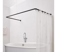 Crkmire Barra de ducha en forma de U, 88 x 93,5 x 88 cm, barra de ducha esquinera de acero, color negro mate, incluye soporte de techo y 12 ganchos, set de montaje