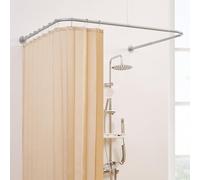 Crkmire Barra de Ducha en Forma de U para Esquina, Ajustable [Lados: 60-132 cm, Centro: 79-119 cm] - Barra de Ducha de Tubo Grueso con 12 Ganchos y Soporte de Techo para Baño e Exteriores, Gris Plata
