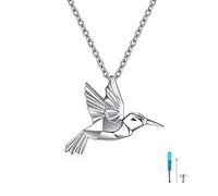CRMAD Collar de urna de colibrí, regalo para cenizas para mujeres, hombres, plata de ley, collar de origami de pájaro, joyería para cenizas, collar de memoria de regalo para mujeres