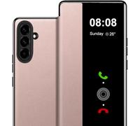 Croazhi Funda con tapa para Samsung Galaxy A57 S View, funda transparente de piel sintética y policarbonato duro, funda de lujo antiarañazos para smartphone Samsung Galaxy A57 (rosa)