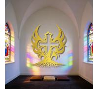 Croce in Metallo dorato e Albero Della Vita, decorazione da parete Religiosa Cristiana in Metallo per esterni, decorazione artistica con Croce e Albero, scultura Moderna per soggiorno, CAM