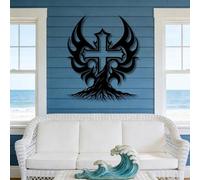 Croce nera in Metallo e Albero Della Vita, decorazione murale Religiosa Cristiana in Metallo per esterni, decorazione artistica con Croce e Albero, scultura Moderna per soggiorno, Camera d