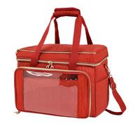 Crochet Bag - Knitting Tote with Inner Divider, Large Capacity Knitting Storage Bag with Adjustable Strap | Crochet Project Organizer for Hooks, Yarn, Tools, Needles | Travel, Home, Craft Lovers, Red