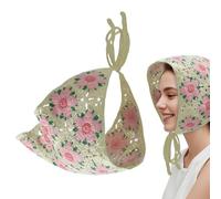 Crochet Bandana, Floral Bandanas Headpiece, 12.99 Inches Vintage Sun Protection Headgear, Soft Breathable Fit, Fashionable Hair Accessories, Knitted Headband for Girls and Women