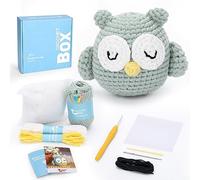 CROCHET BOX Kit Completo de Ganchillo para Principiantes - Kit de Ganchillo de Lechuza Dormilona, Todo lo Que Necesitas para Tejer Fácilmente, Videotutoriales Paso a Paso, Diseño de Animales, Regalo