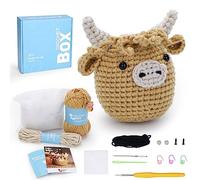 CROCHET BOX Kit completo de ganchillo para principiantes: kit de ganchillo de vaca de las tierras altas, incluye tutorial en video, instrucciones, hilo suave, regalo de cumpleaños para adultos.