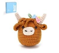 CROCHET BOX Kit completo de ganchillo para principiantes, kit de vaca alta flores, incluye tutorial y hilo suave